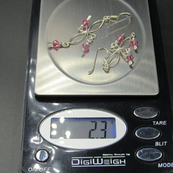 Sterling Silver Unique Pink Crystal Earrings - Picture 5 of 5